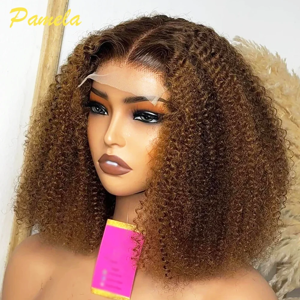 

Brazilian Brown Colored Kinky Curly Bob13x4 Blonde 250% Density Transparent Lace Front Human Hair Wigs For Women Ready To Wear