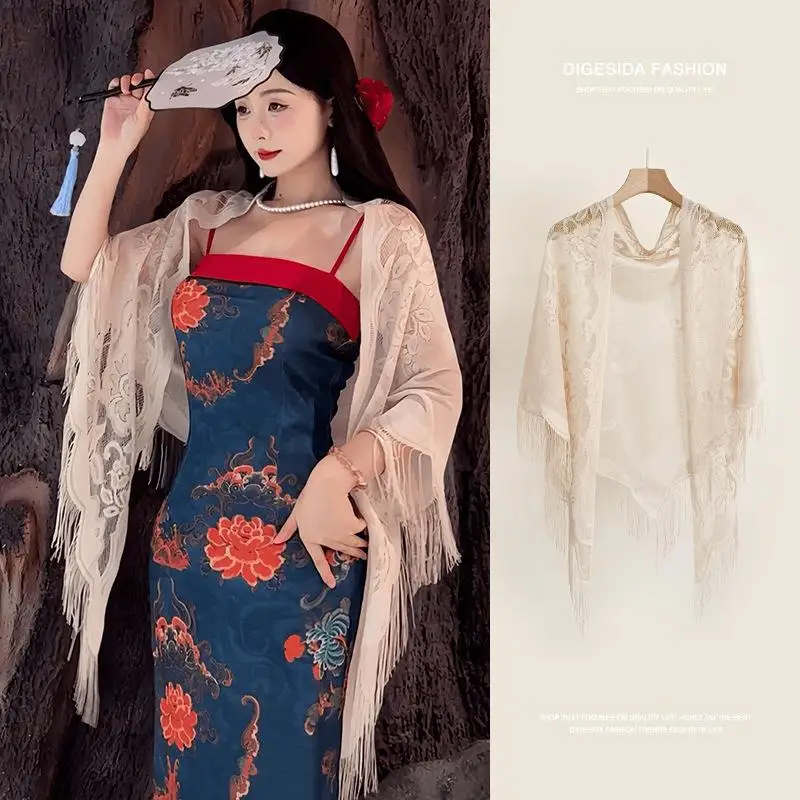 Cárdigans con cuello en V y borlas para mujer, accesorios de boda, chal hueco multicolor, capa para fiesta de graduación, chal de tul para fiesta