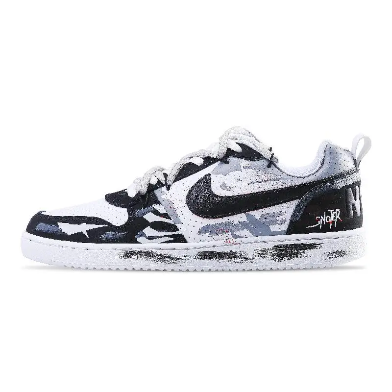 【Customize】Nike Court Borough Skateboarding Shoes Men Low-top Black/white/gray Sneakers shoes 838937-102