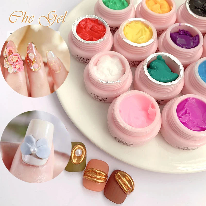 12 Colors Sculpture Nail Gel 3D Carved Mud Plasticine UV Gel Varnish Creative DIY Nail Art Painting Removable 3D Embossment Gel