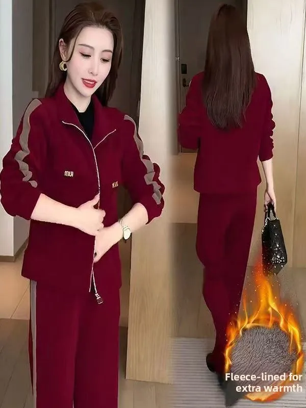 

Faionable Зимний женский повседневный спортивный комплект на подкладке с высоким воротником, джинсовый костюм из двух предметов, корейская одежда для поездок на работу