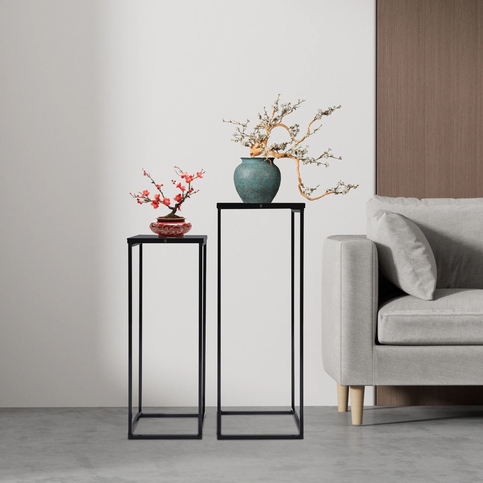 2PCS 2-Tier Metal Plant Shelf Stand, Heavy Duty Flower Pot Holder Rack, Space-Saving Corner Display Table for Indoor Outdoor Home Garden Patio Balcony, Rustproof Easy Assembly 22x22x60cm & 25x25x70cm