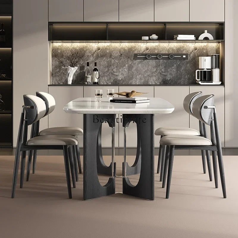 

01 Marble dining table New Italian minimalist high-end home modern simple rectangular dining table