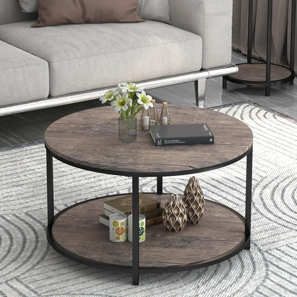 

27.5" Small Coffee Table for Living Room,2-Tier Rustic Wood Desktop with Storage Shelf Modern Design Home Furniture