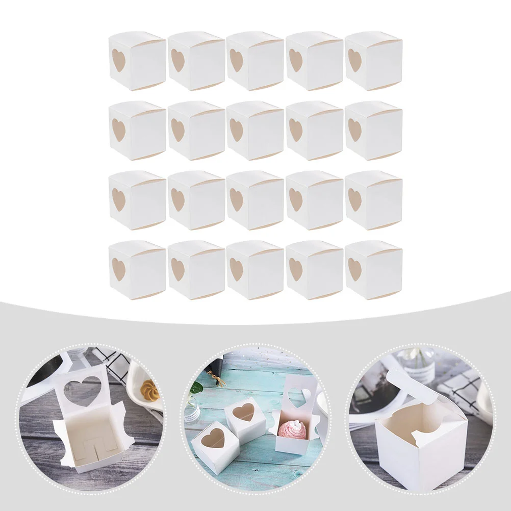 20 Pcs Cupcake Packaging Heart Shaped Window Box Dessert Container Open The Paper Boxes Cups