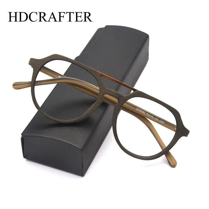 HDCRAFTER High Quality Retro Glasses Frame Wooden Men Optical Myopia Eyewear Frame Prescription Eyeglasses Lenses Double Bridge