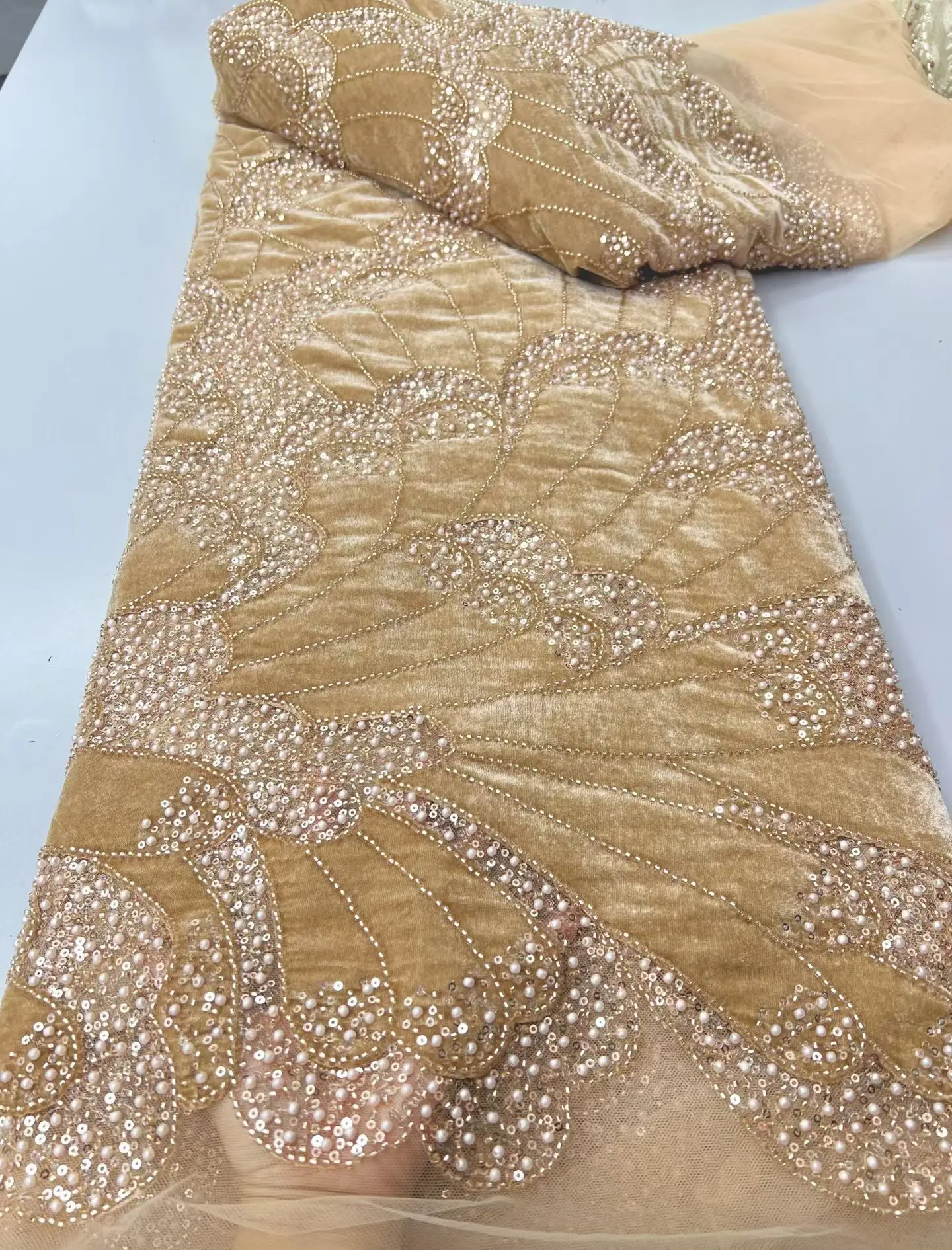 Black Sequins Velvet Nigerian Wedding Lace Fabric High Quality BeadsFrench Lace for Dress Making 2026 Luxury African Dess M235-1 view 2