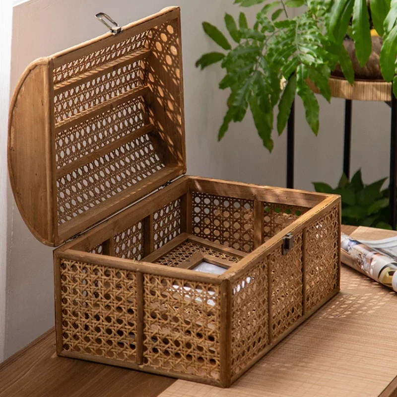 

Rattan Covered Storage Basket,Desktop Organizer for Toys Multifunctional Hollow Out,Breathable Cosmetics Organizer, Elegant Home