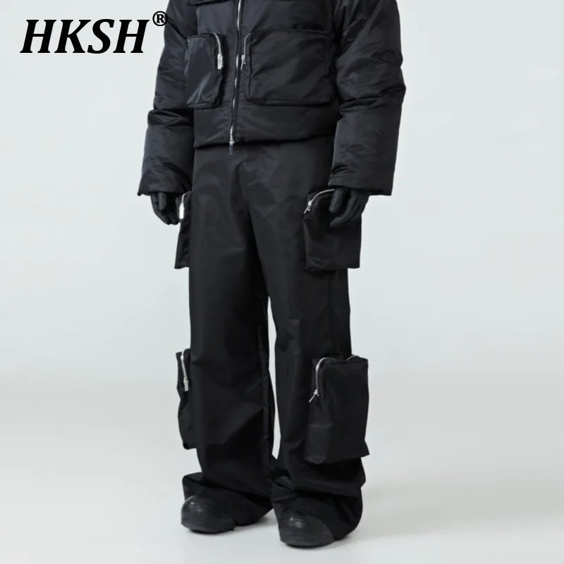 

HKSH Multi Pockets Wide Leg Cargo Pants Deconstructed Spring Autumn New Loose Streetwear Casual Overalls Men's Dark Women HK0307