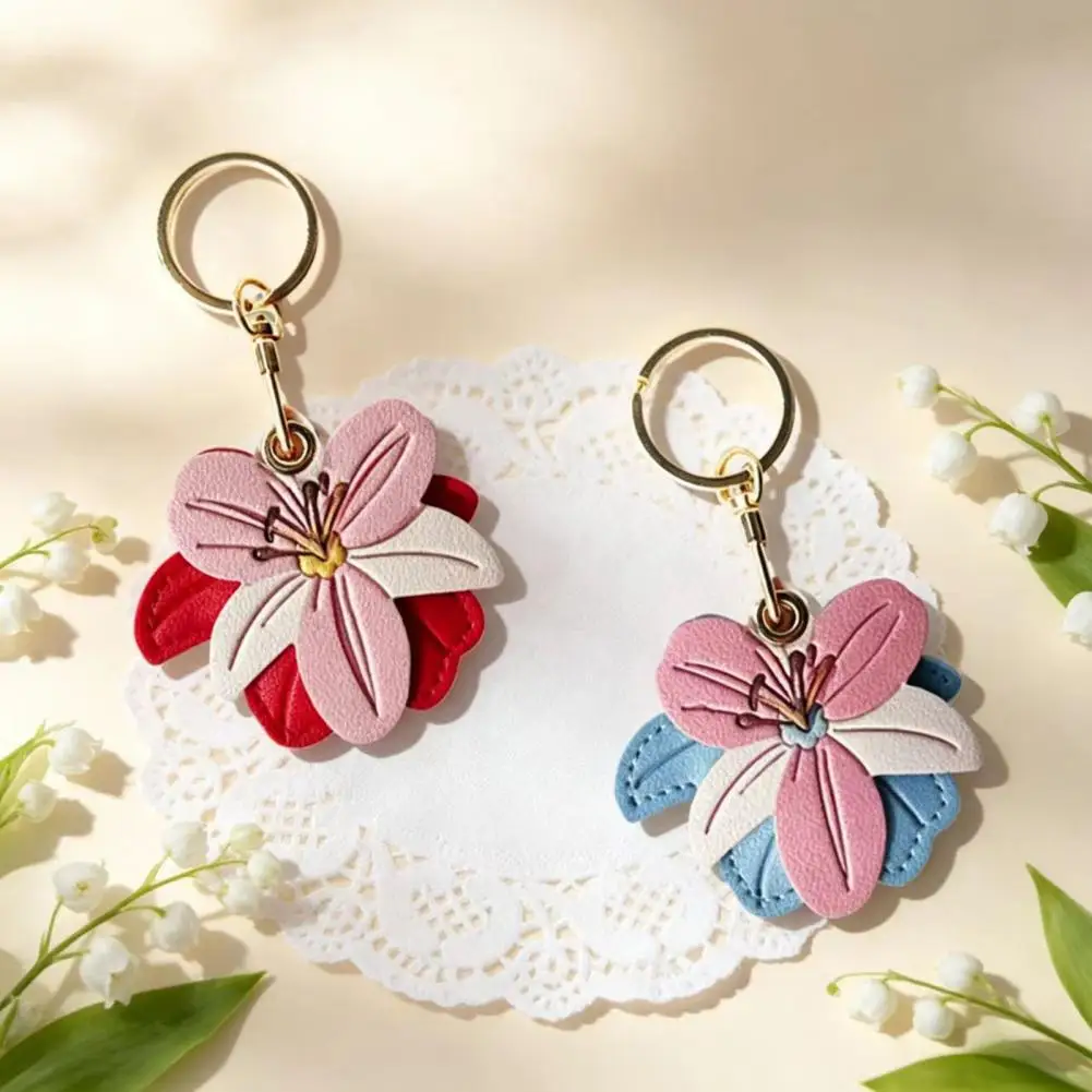 Flower Bag Charm Flower Shape Keychain Pendant Imitation Leather Card Holder Protective Cover Bag Accessory Car Keychain Hanging