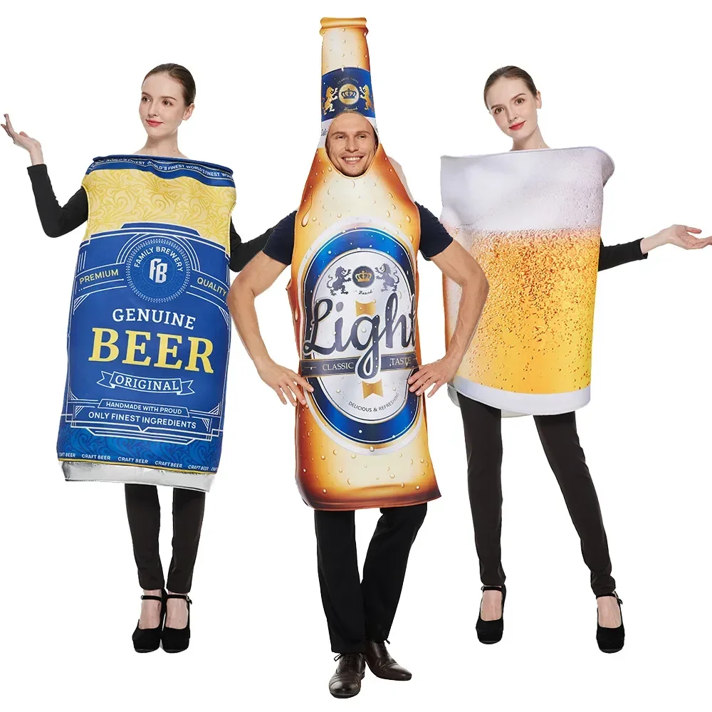 Adult Funny Cosplay Beer Costume Unisex Whiskey Rum Beer Bottle Jumpsuit Halloween Carnival Spoof Costume Party Oktoberfest