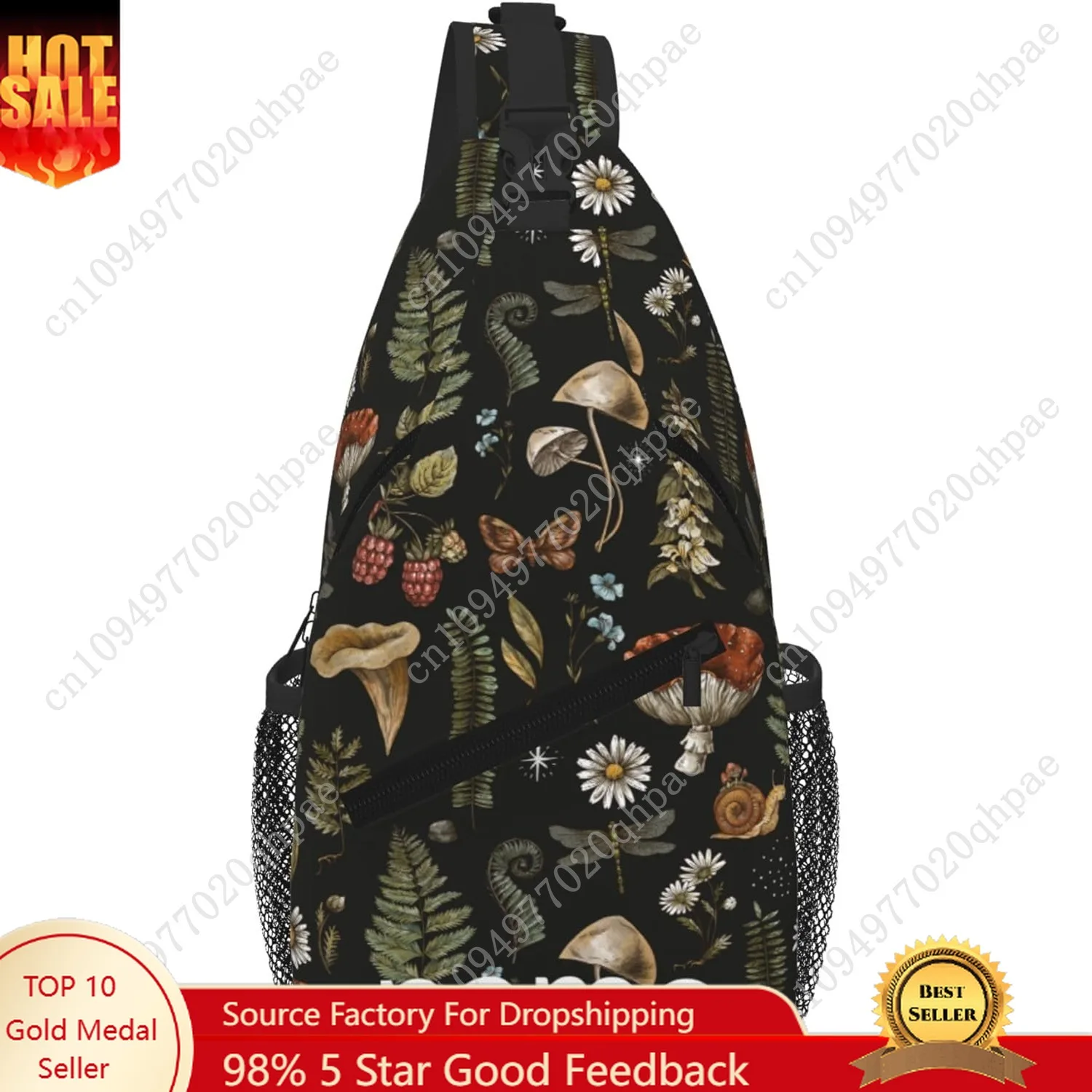 

SUPLUCHOM Custom Sling Bag With Name Vintage Mushroom Leaf Personalized Hiking Daypack Customized Crossbody Shoulder Backpack Tr