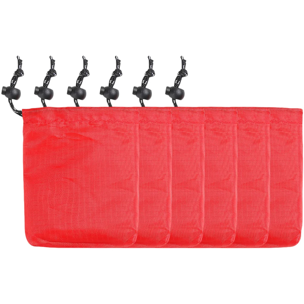 

6pcs Camping Storage Bags Drawstring Mini Red Outdoor Travel Small Bag Organizer Polyester Foldable Durable Holidays Gifts