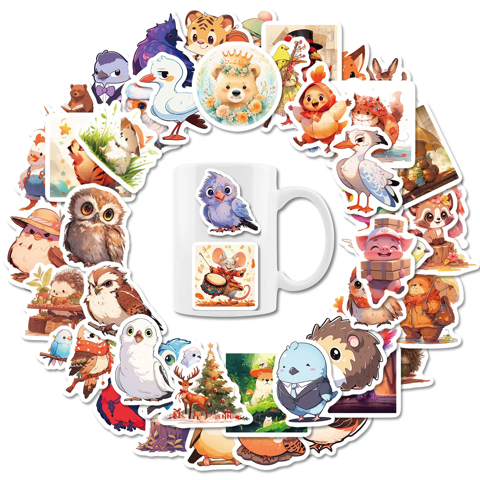 10/50PCS Kawaii Animal Stickers Bird Fox Cartoon Sticker Fairy Tale Style Cute Graffiti Luggage Laptop Phone Guitar Car Bike Toy