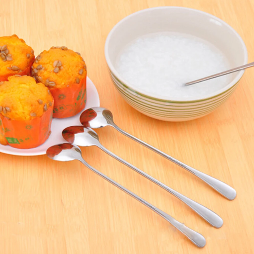 

8pcs Coffee Stirring Spoons Stainless Steel Long Handle Portable Lightweight Modern Design Elegant Perfect for Tea Coffee Cake