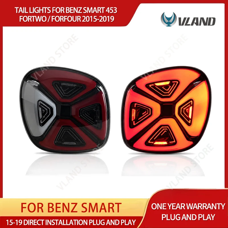VLAND 2015-2019 Smart 453 Fortwo Forfour LED-Rückleuchten 2 Stück, E-Mark-Zertifiziert, Dynamische Willkommensbeleuchtung, Plug & Play, Direkter Ersatz, Premium LED-Rückleuchten-Upgrade