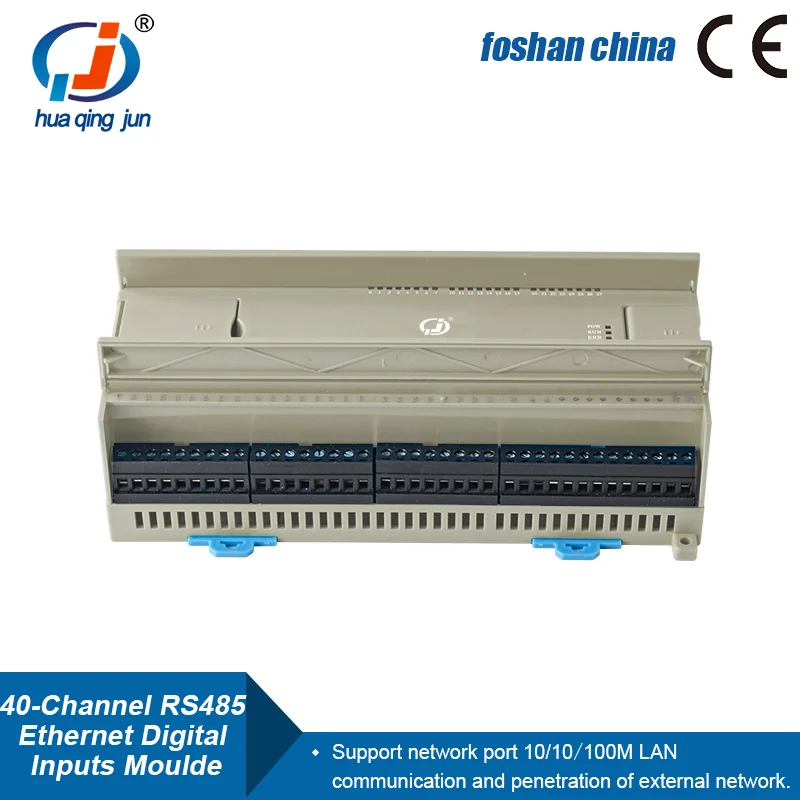 Huaqingjun Módulo de entradas digitales Ethernet RS485 de 40 canales Módulo DI de adquisición de datos Modbus RTU/TCP para interruptores de proximidad