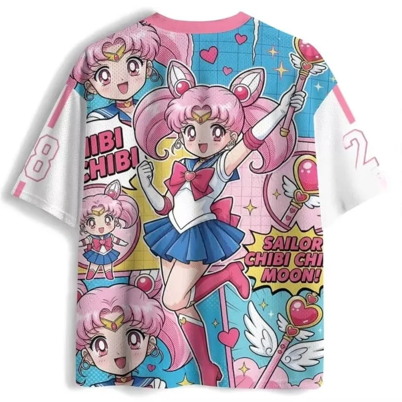 Camiseta de manga corta con estampado de Sailor Chibi Moon Y2K Kawaii para adultos/niños, ropa de calle Harajuku, Top deportivo de Cosplay de Anime Magical Girl