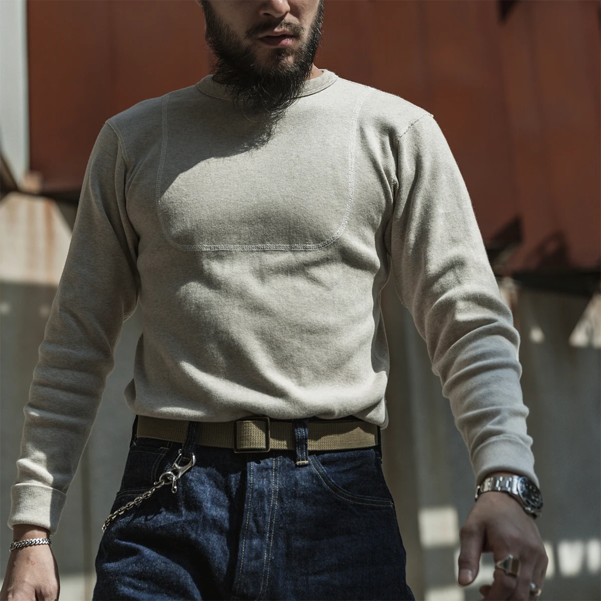 

Red Bronson Thiened Long Sve T-irt ex Basic round Ne Tee Cotton 00% Warmth Providing Double Layered Base irt