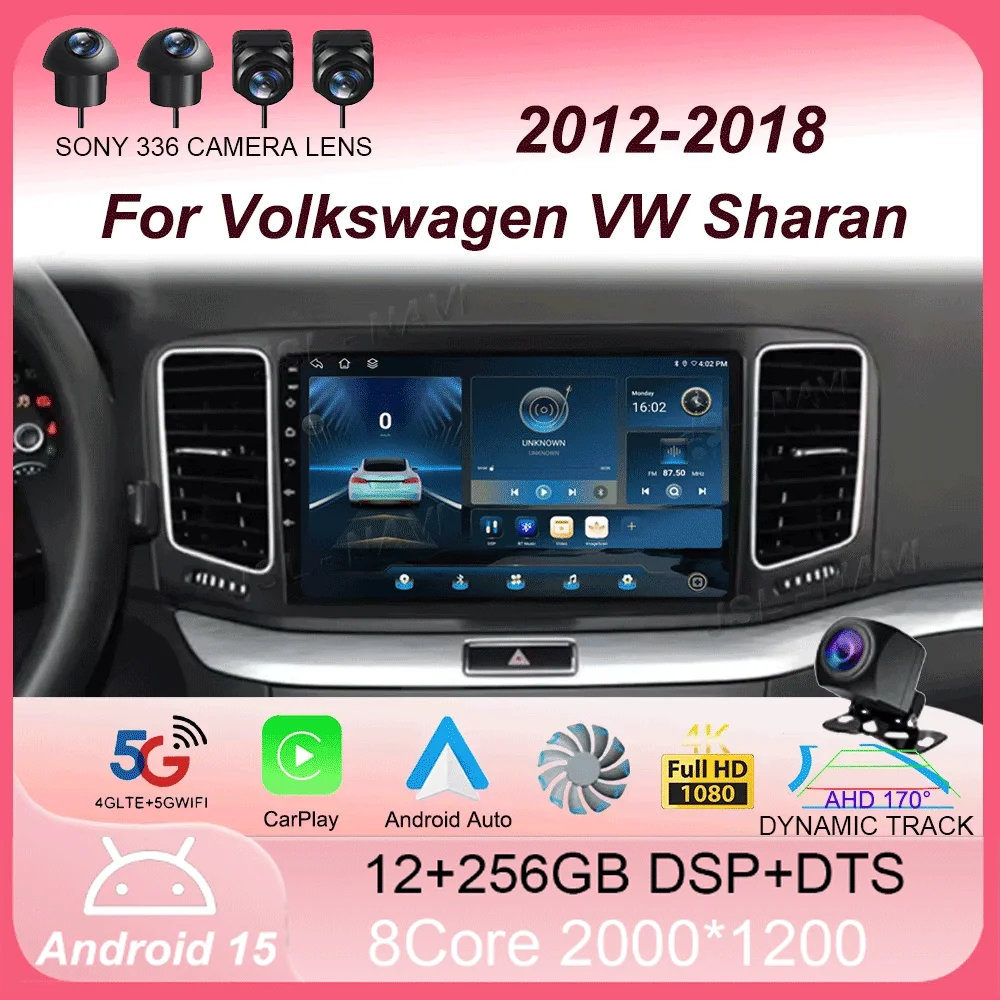 

Android 15 Carplay Car Radio For Volkswagen VW Sharan 2012 - 2018 Navigation GPS Multimedia Player WiFi+4G BT stereo 360 Camera