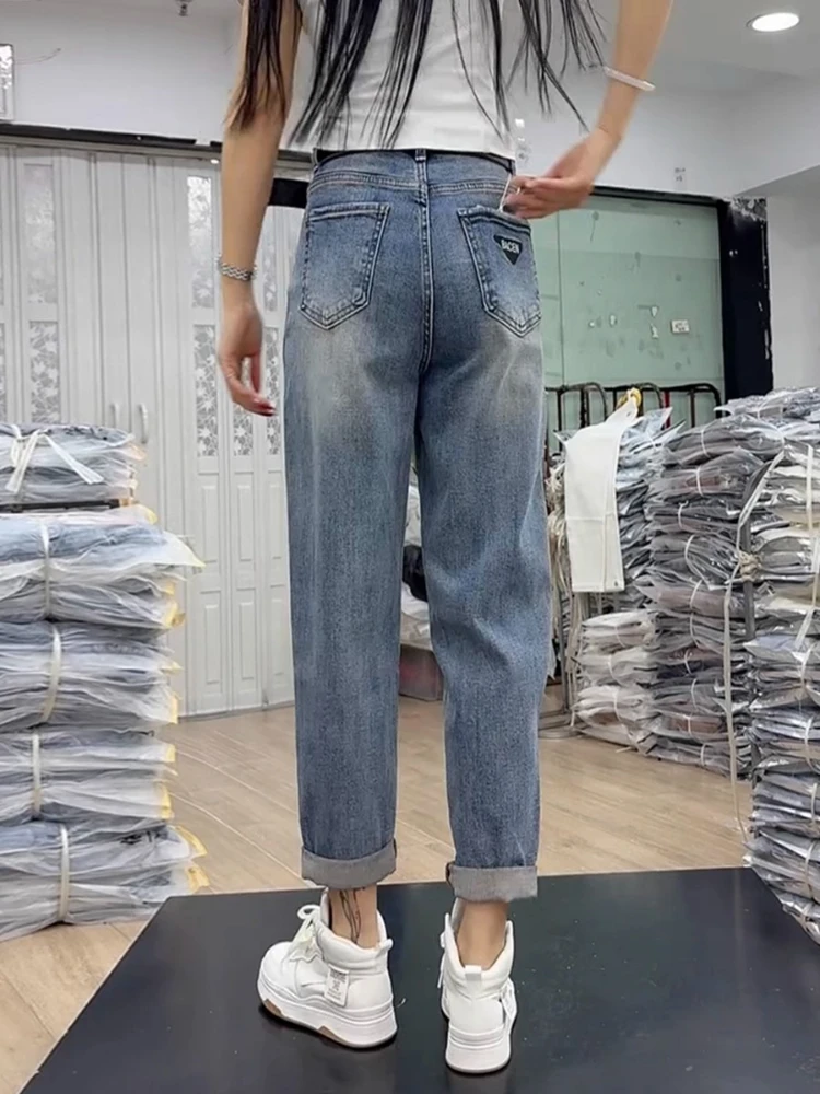 Large-Size Women's Pants 2025 New High Waist Slim Jeans Autumn Winter Vintage Casual Easy-Matching Straight Denim Harun Trousers