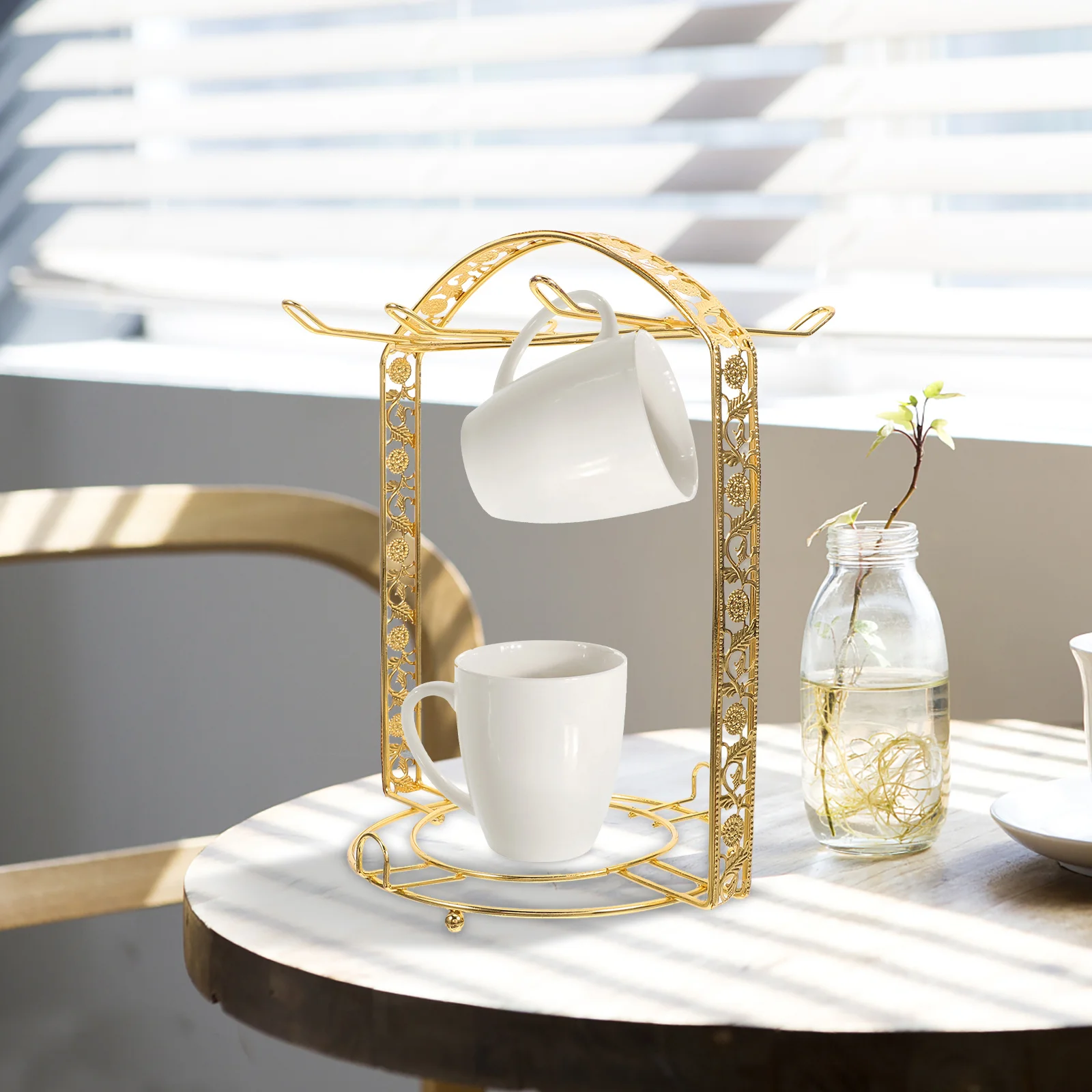 

Iron Mug Holder Countertop Coffee Tea Cup Stand Organizer Efficient Water Drainage Sturdy Design Multi-Use Storage Rack