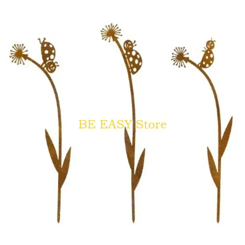 E28F Weather Resistant Rural Garden Craft Part Sculpture Set Highlighting Detailed Coleopteran And Taraxacum Themes