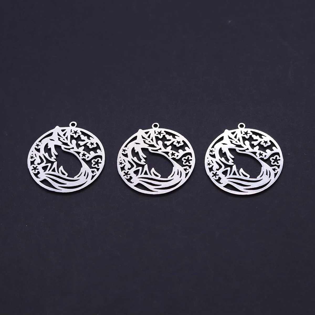 3pcs Nine Tailed Fox Charms Stainless Steel Sakura Floral Animal Pendant For Earrings Necklace Jewelry Making Wholesale