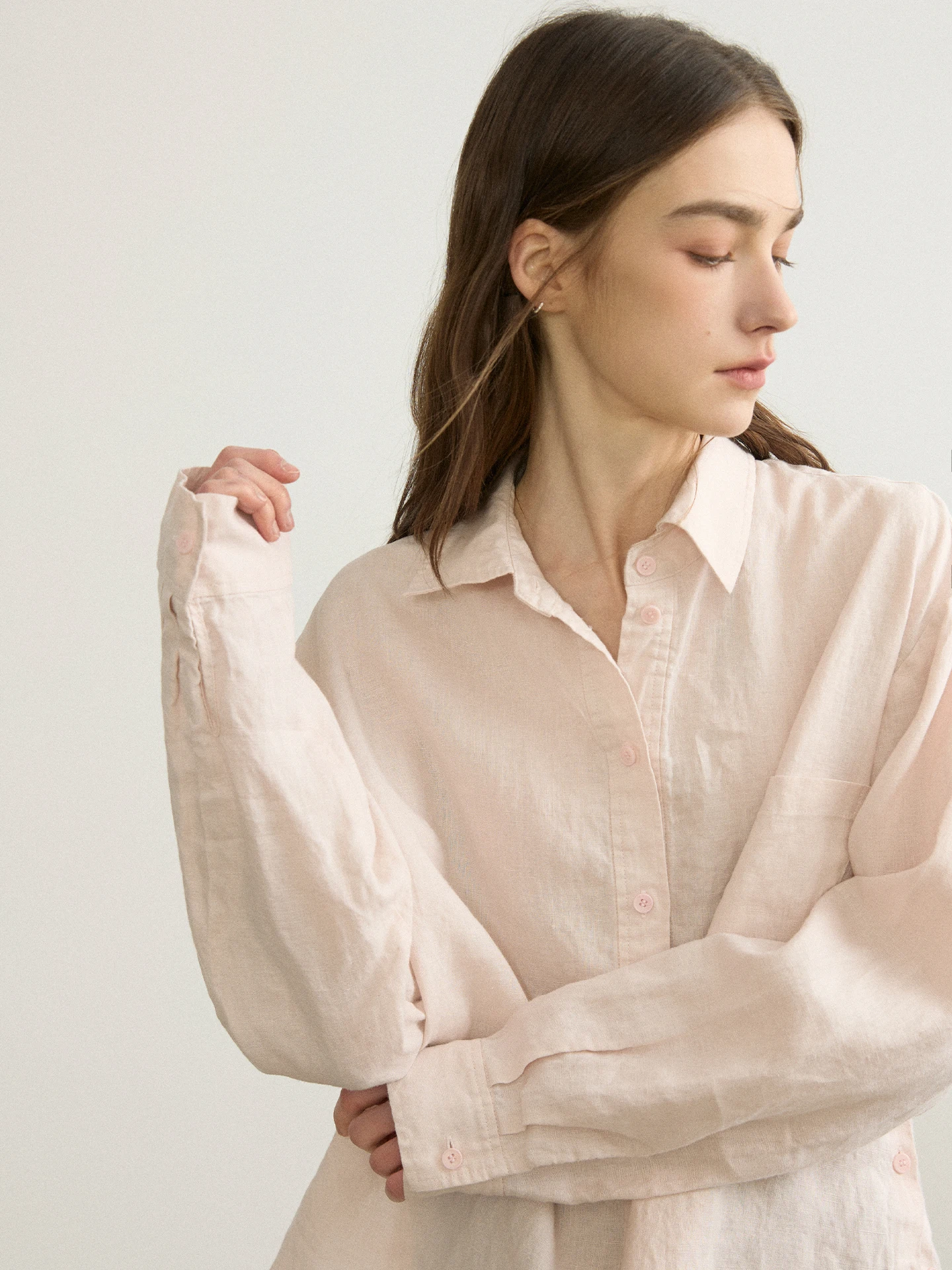 

Женский льняной кардиган Reatic с длинным рукавом, свободного прямого кроя, на пуговицах, для повседневной носки, розовый топ с отложным воротником