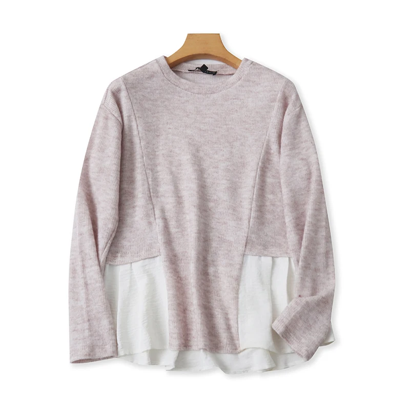 

Повседневный круглый вязаный свитер Ne, искусственная двухсекционная футболка с базовым слоем, топ для похудения, свободный крой, милый длинный свеч, термобелье