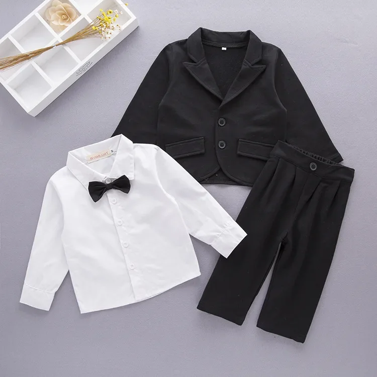 Gentleman Boss Baby Clothes Kids Boy Suit Set Kids Shirt Pants with Blazer Coat New Born for Boys Birthday Formal Wedding Party