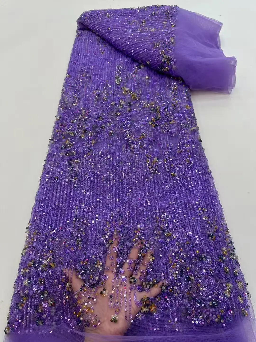 بريق مطرز أقمشة الدانتيل الأفريقي أقمشة الدانتيل 5 ياردة جودة عالية 2025 أقمشة لفساتين الحفلات مع أحجار الراين KB4903