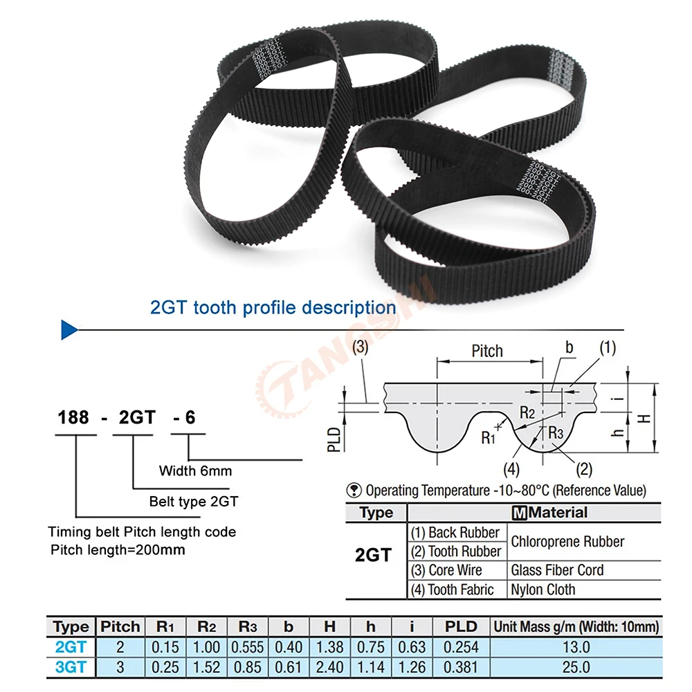 2GT Closed Loop Timing Belt Length 1512 1520 1524 1540 1572 1600 1610 2000 2200 2270 2500 3000 3230 3600mm GT2 Width 6/9/10/15mm