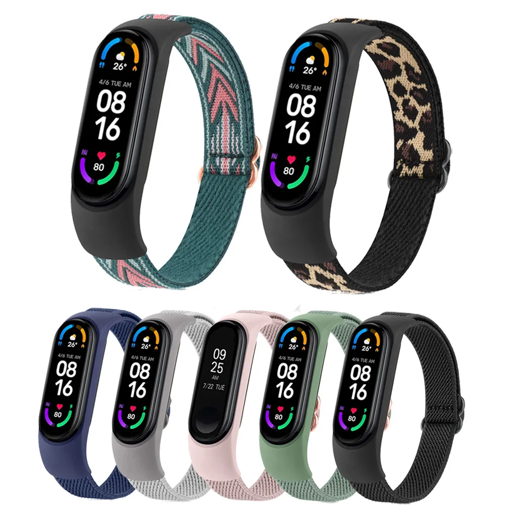 Strap for Xiaomi Miband 7 6 5 4 3 Band Elastic Woven Loop Adjustable Nylon Sport Watchband Bracelet for Miband 7 6 5 4 3 Bands