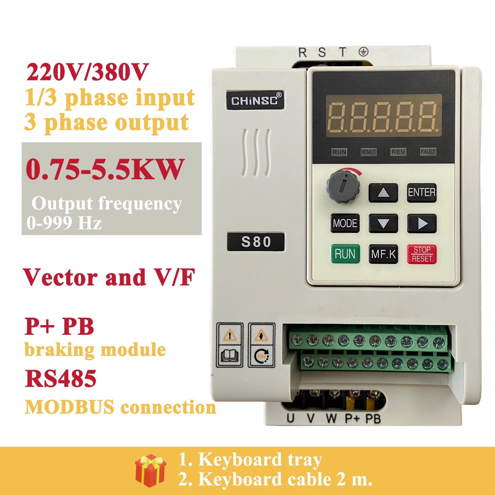 Frequency converters 1.5/2.2/3/3.7/5.5 kW Vector VFD 220V 380 V 1/3-phase input For 3-phase motor speed regulation