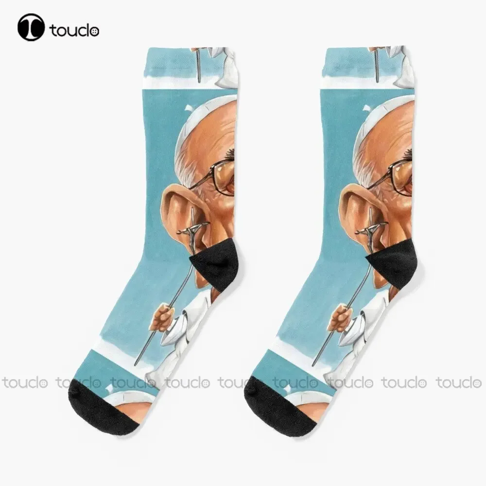 Calcetines con ilustraciones de caricatura de Papa Francis, calcetines de fútbol azul marino, moda creativa, ocio, arte divertido, pintura al óleo abstracta, calcetines divertidos