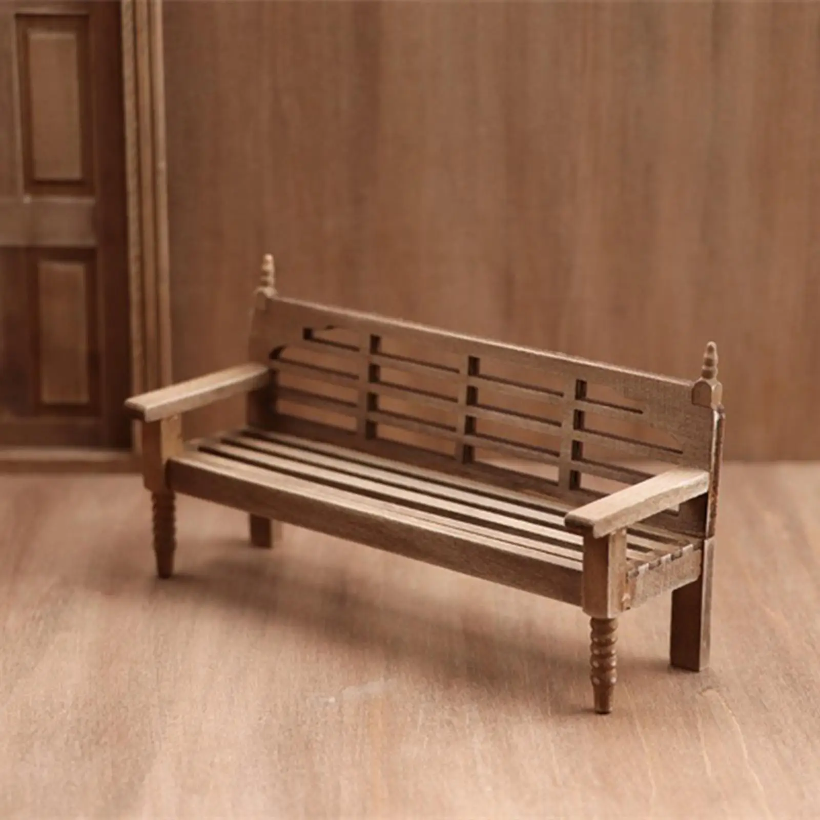 Antique Wood Miniature Bench Furniture Model for 1/12 Dollhouse DIY Scene