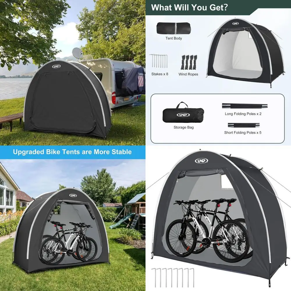 

Bike Storage Shed Tent, Portable Outdoor Bike Storage Tent with 210D rd Thick PU4000 Waterproo or 1/2/3/4 Bikes, Bike Covers Sto