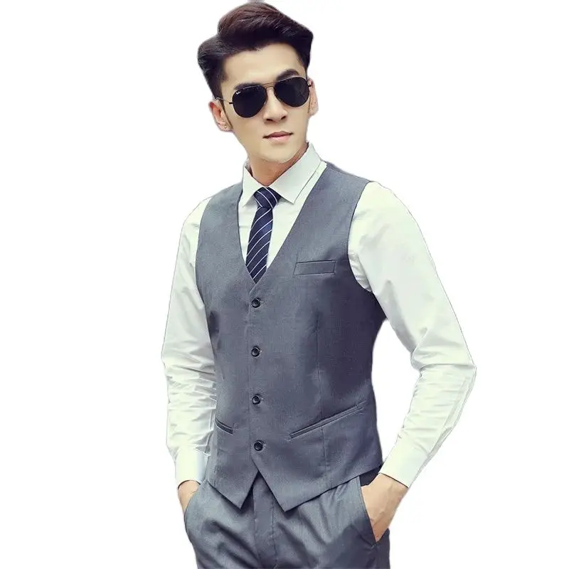 

COLDKER Men Black Suit Vest Gentleman Vest V-Neck Sleeveless Business Casual Slim Fit Skinny Waistcoat casual cloth male