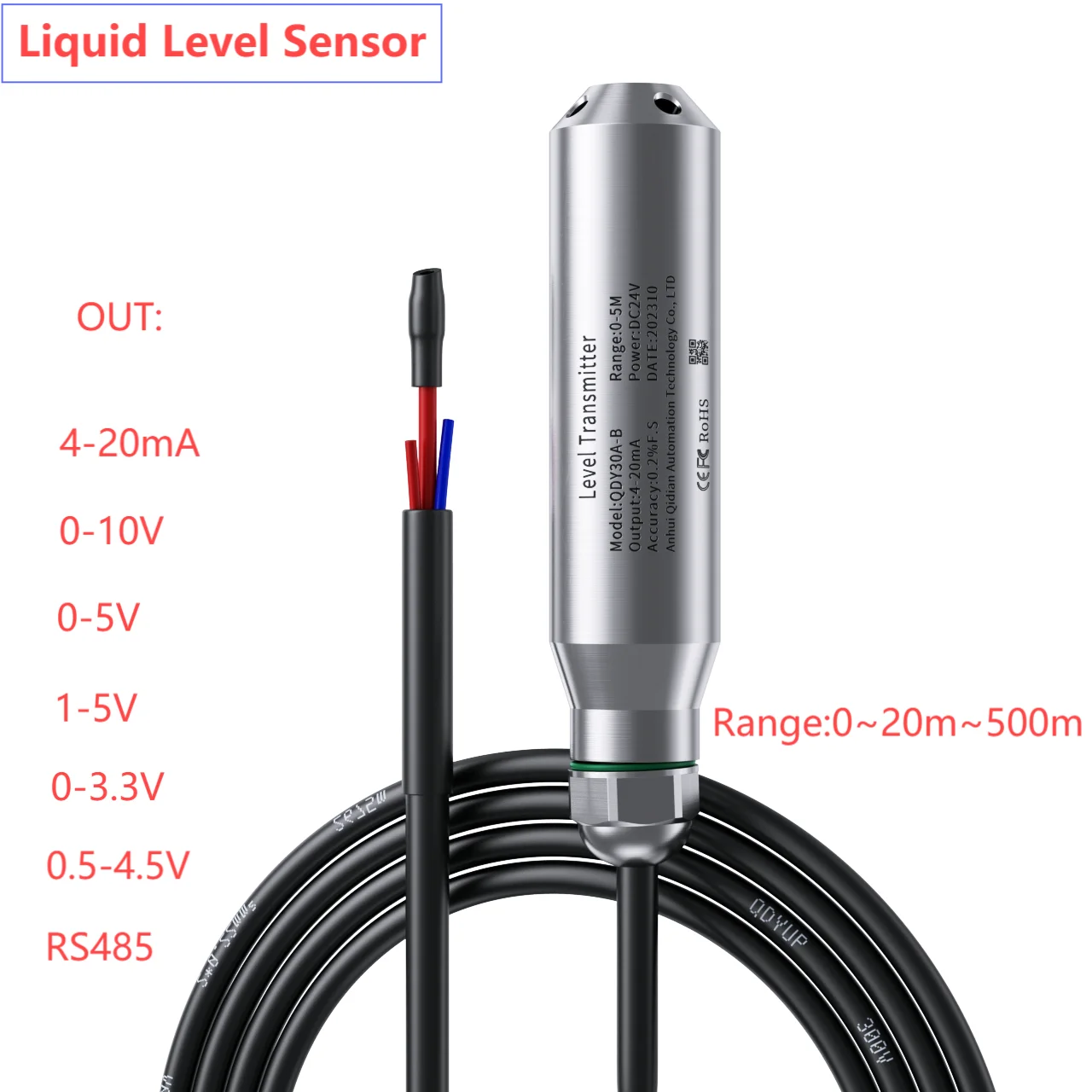 

7M Liquid Level Sensor Transmitter Submersible Liquid Level Transducer 4-20mA 0-10V 0-5V Water Level Meter 0-3.3V RS485