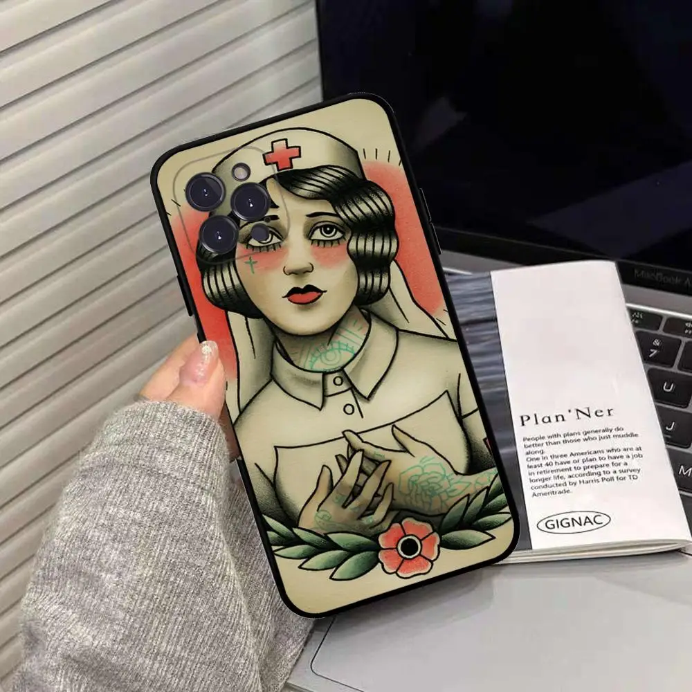 Old School Tattoo Phone Case Silicone Soft for iphone 15 14 13 12 11 Pro Mini XS MAX 8 7 6 Plus X XS XR Cover