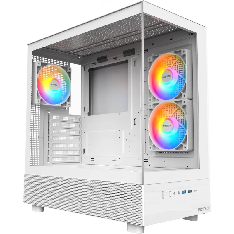 XR, ATX Mid-Tower PC Gaming Case, 3 x 120mm ARGB PWM Fans Pre-Installed, Full-View Dual Tempered Glass Panel, Wood-Grain