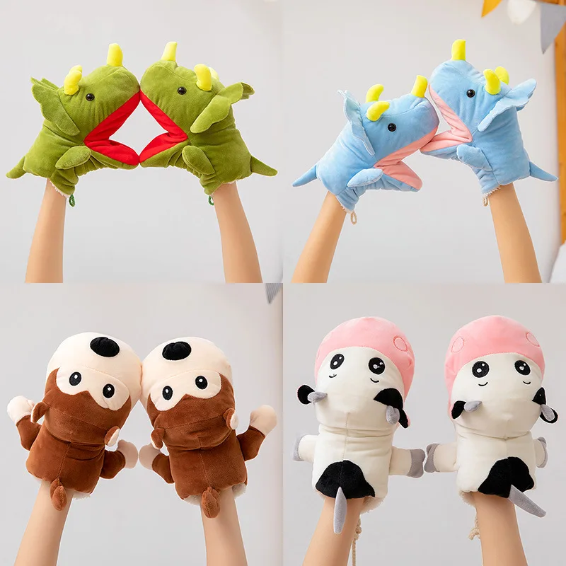 2025 New Autumn and Winter Hand Puppet Gloves Dinosaur Gloves Female Student Cartoon Hanging Neck Cute Warm Thick Girl Gift H2