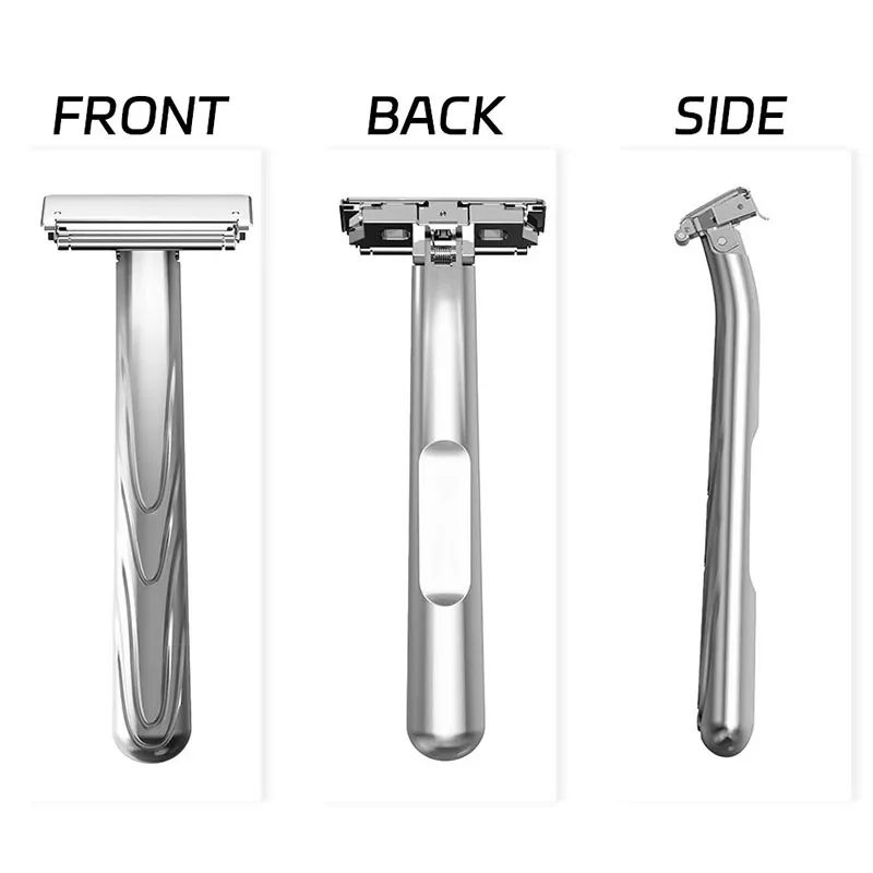 Eco-Friendly All-Metal Interchangeable Blade Double Razor - 10 Stainless Steel Single-Edge Blades for Women & Men