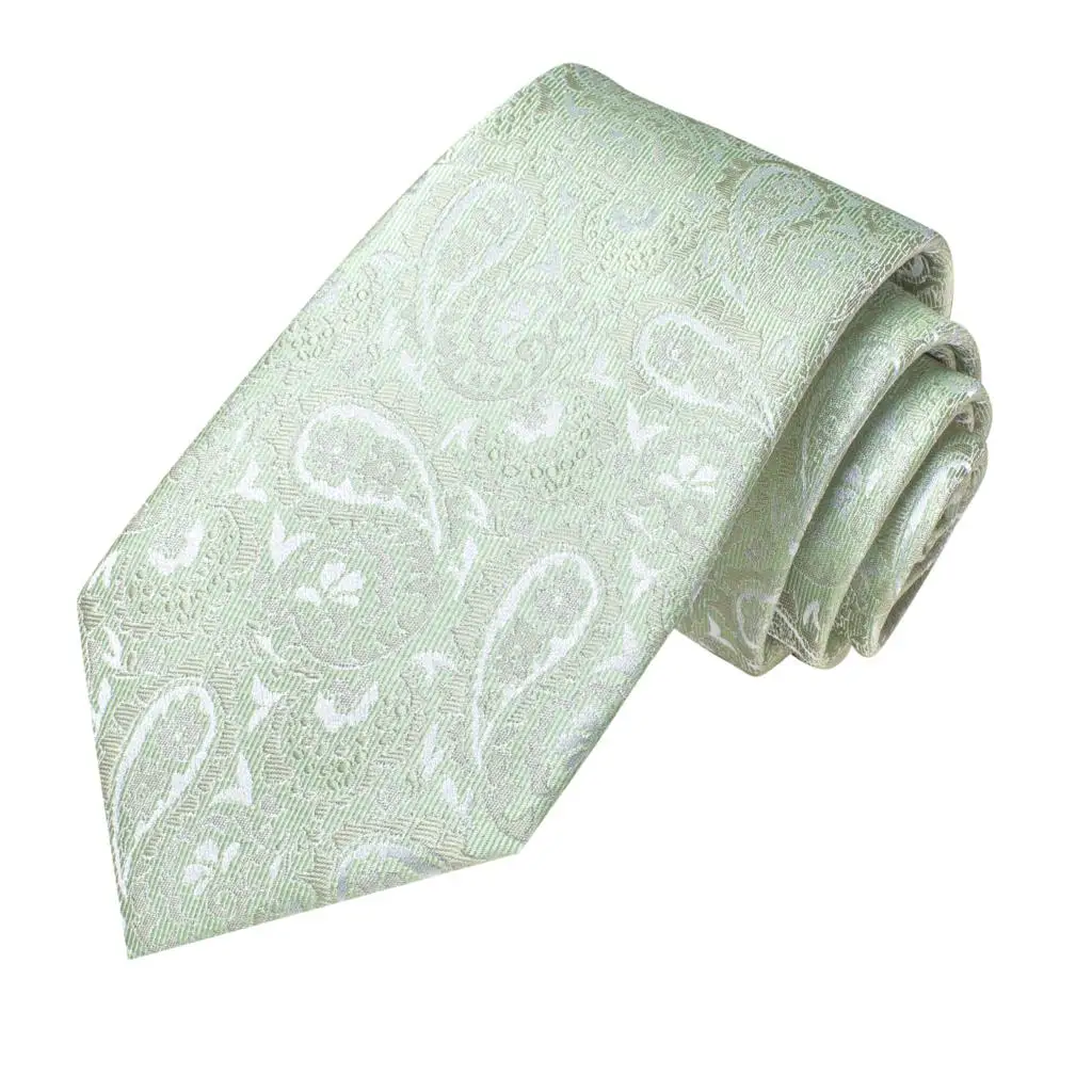 Sage Green Paisley 2024 New Fashion Brand Ties for Men Wedding Party Necktie Set Handky Cufflinks Gift Wholesale Hi-Tie