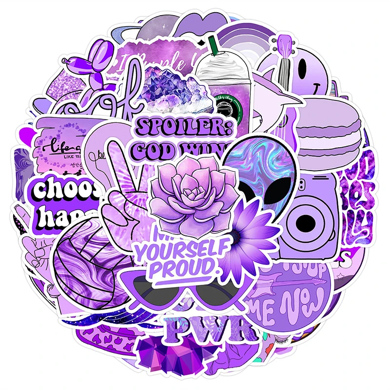 

50 шт. набор эстетических фиолетовых наклеек, милые водонепроницаемые виниловые наклейки в стиле Kawaii VSCO для скрапбукинга, журнал для бутылок с водой для ноутбука