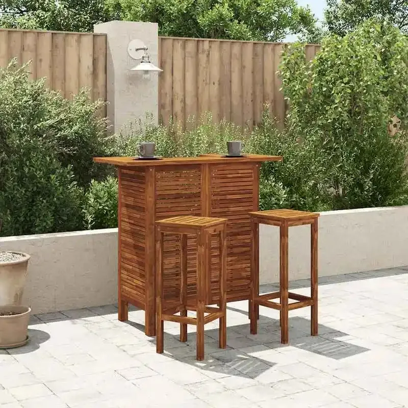 

【New】Solid Acacia Wood Bar Table 110x50x105 cm with Oil Finish, Indoor/Outdoor Use, Easy Assembly, Includes 2 Shelves for Drinks