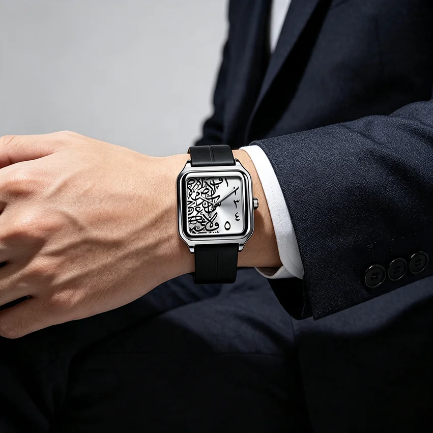 Sabr Arabic Numeral Watch 3ATM Waterproof Alloy Case Men's Quartz Wristwatch Silicone Strap Magnetic Buckle Women Business Watch
