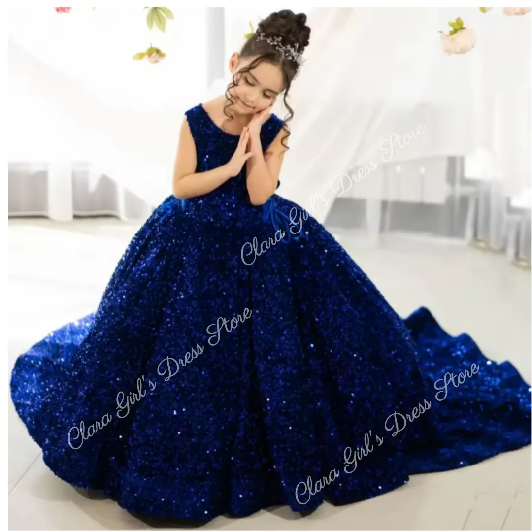 Shiny Flower Girl Wedding Dress Sleeveless Baby Toddler Birthday Dress with Bow First Communion Dress Customizable