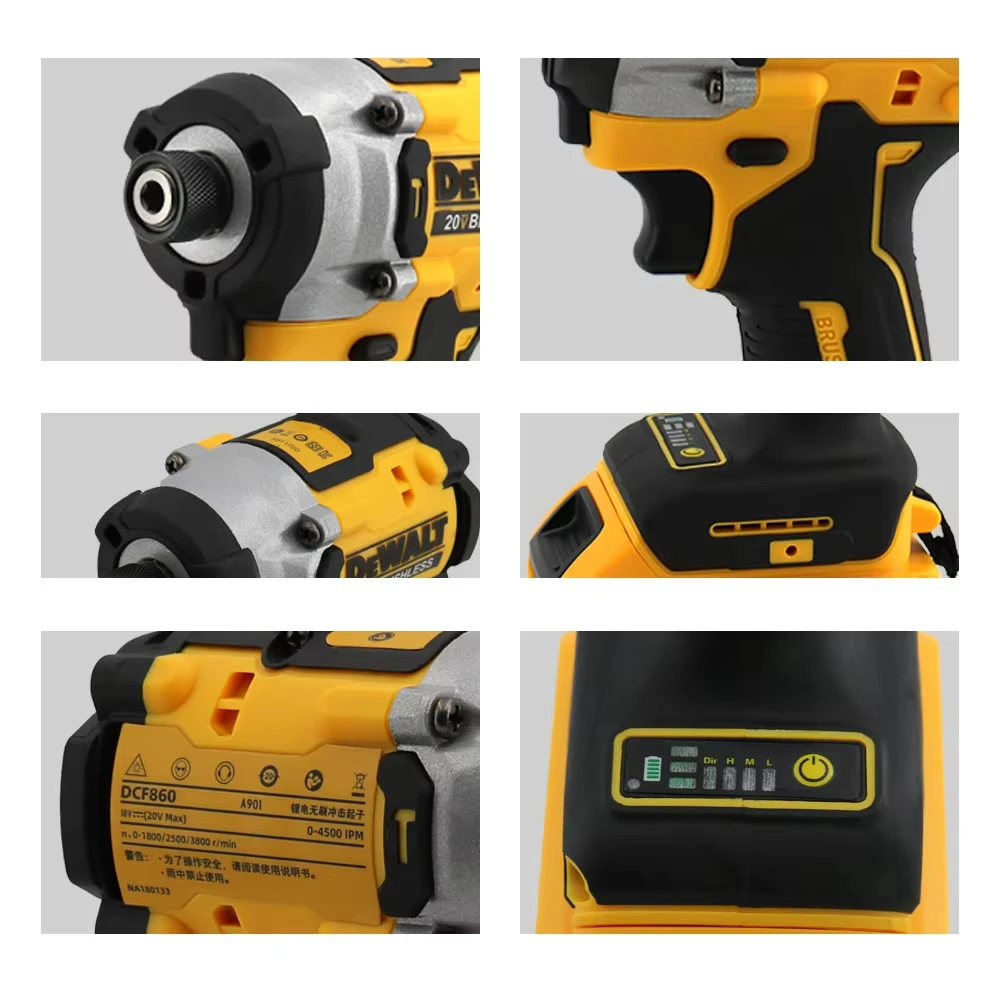 Dewalt DCF860 Furadeira de impacto sem escova Driver compacto 282N.m 20V Furadeira elétrica sem fio Chave de fenda Ferramentas elétricas recarregáveis